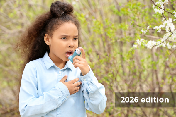 Child in a forest using an inhaler