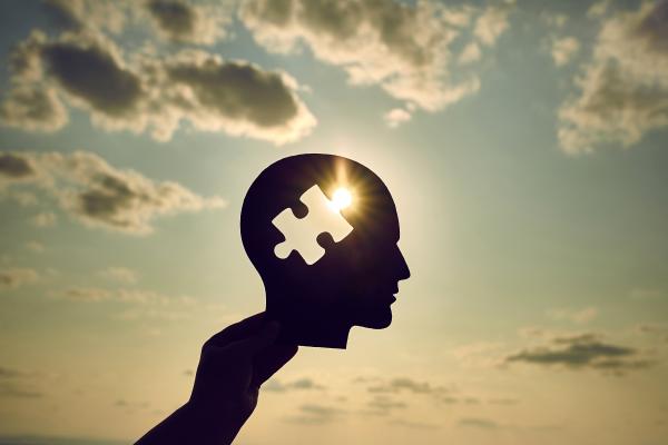 Concept of a human head with a puzzle in the middle