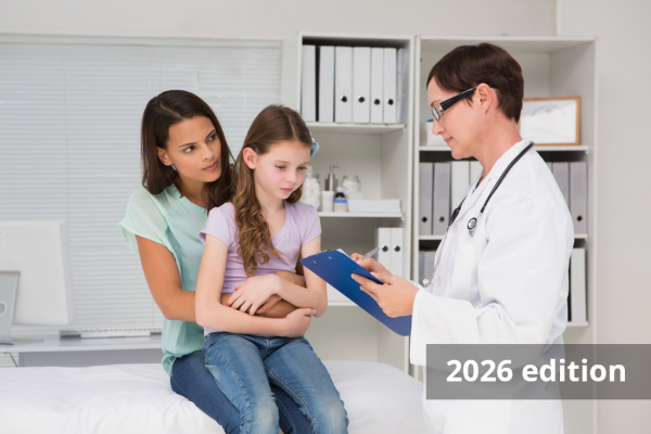 Woman and child talking to a doctor