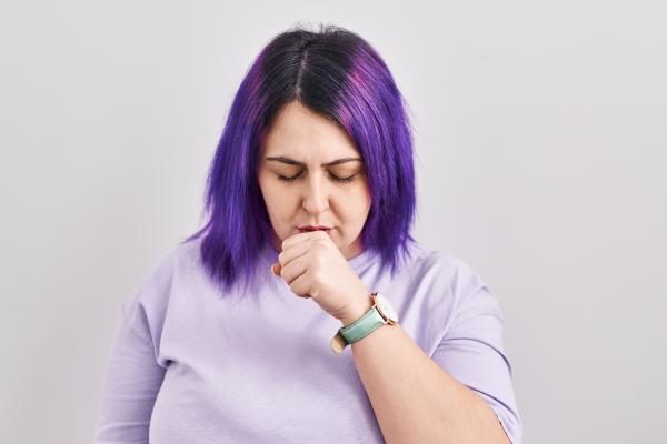 Woman with purple hair and severe asthma