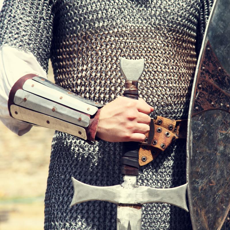 knight in armour with shield and sword