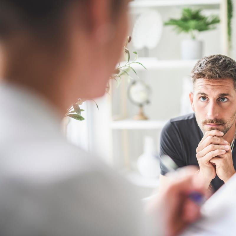 Male patient considering pharmacotherapy treatment for opioid dependence