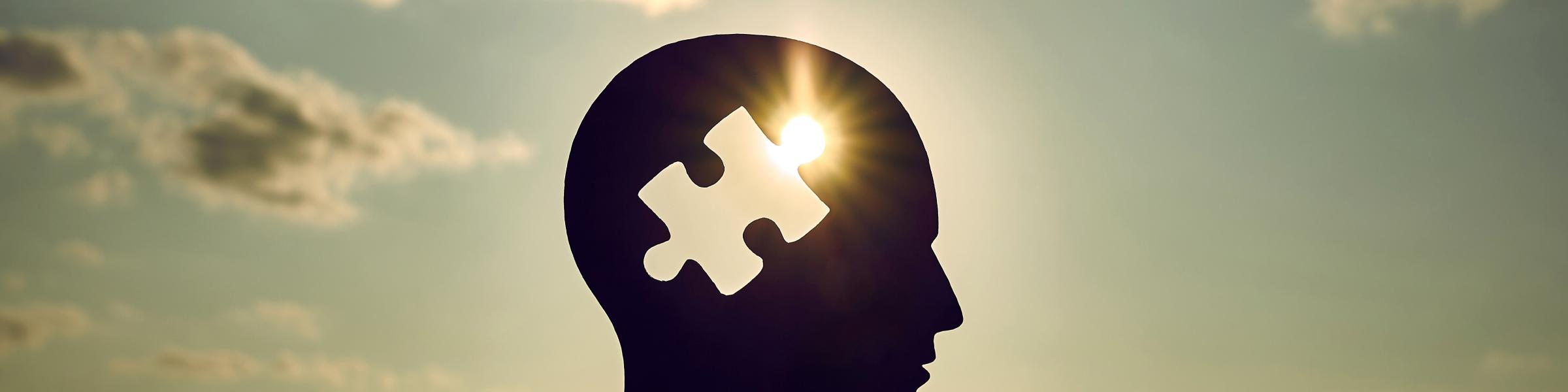 Concept of a human head with a puzzle in the middle