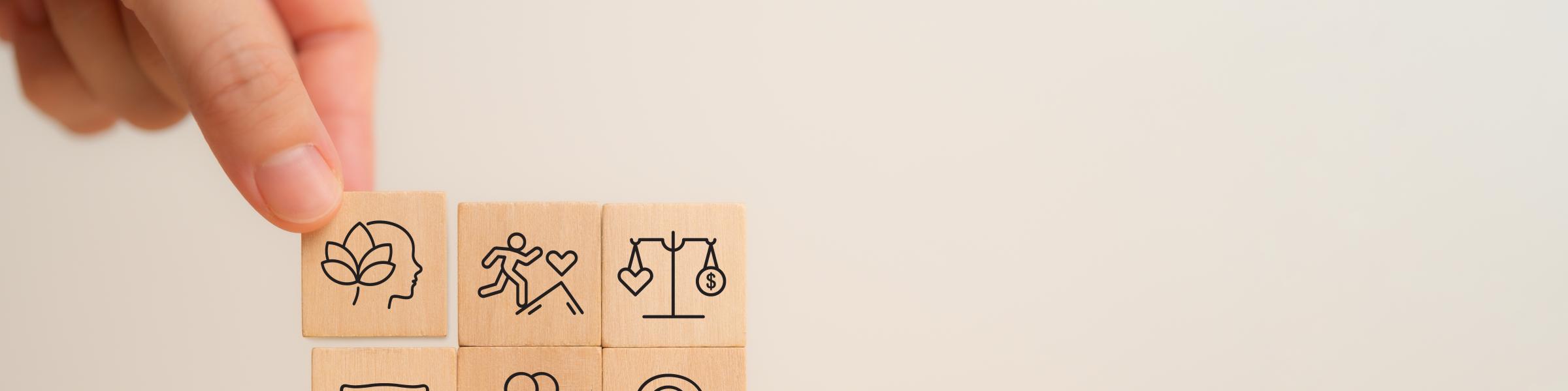 holistic health concept wooden block icons